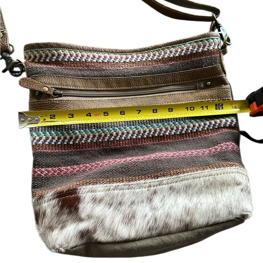 Myra Bag Multicolor Crossbody Purse Tweed Leather Cowhide Boho Style Canvas Back - Picture 13 of 16